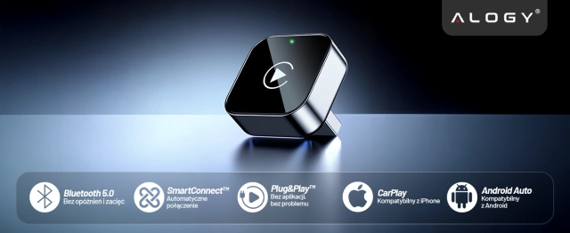 Adapter Bezprzewodowy Apple CarPlay i Android Auto do Auta, Plug & Play z Portem USB-A + Przejściówka USB-C, Szybkie Połączenie i Stabilna Transmisja, Alogy AutoConnect™