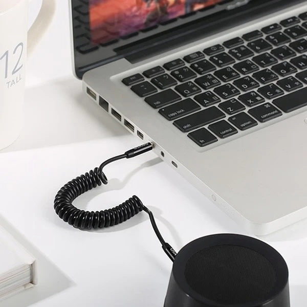 USAMS Adaptér Spring audio jack 3,5 mm -3,5 mm 1,2 m čierny/čierny SJ256YP01 (US-SJ256)