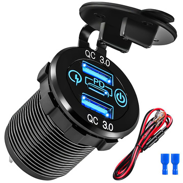 LED nabíječka do auta zásuvka Alogy Mini nabíječka do auta pro motocykl Konektory napájecího adaptéru Alogy 2x USB QC 3.0 USB-C PD 60W