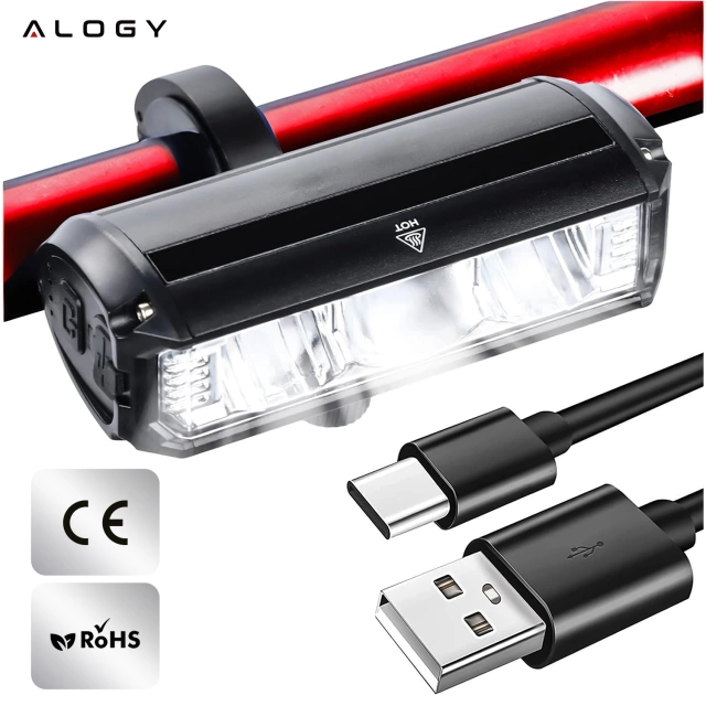 Lampka rowerowa przednia halogen LED światło oświetlenie roweru na przód rower kierownicę Mocna 900lm Alogy 610 czarna