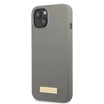 Etui Guess GUHMP13SSPLG na iPhone 13 mini 5,4" szary/šedé pevné puzdro Silikónové logo Plate MagSafe