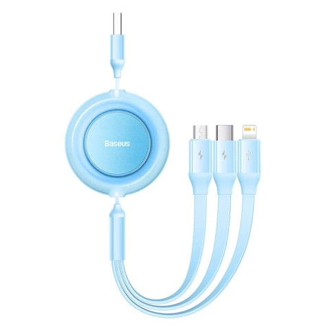 USB-кабель Baseus Bright Mirror 2 3в1, micro USB / Lightning / USB-C, плоский, 3.5A, 1.1m (синій)