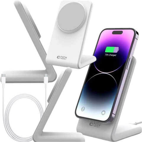 QI Tech-protect indukčná nabíjačka qi15w-a23 magnetická magsafe bezdrôtová nabíjačka biela