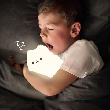 RGB LED night light for children kitten cat USB rechargeable 16 colors silicone touch white