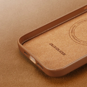 Kožený kryt Dux Ducis Grit pre iPhone 14 Pro Elegantný PU kožený kryt (kompatibilný s MagSafe) hnedý