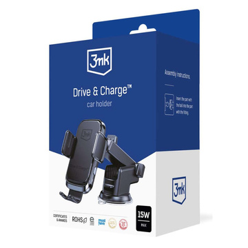 Uchwyt samochodowy na telefon 3mk Drive&Charge z ładowarką indukcyjną na szybę kokpit