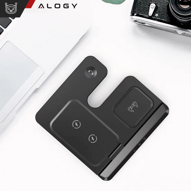 Bezdrátová indukční nabíječka Qi QC 3.0 3v1 Rychlá pro Apple iPhone Airpods Watch Nabíjecí stanice 15W černá