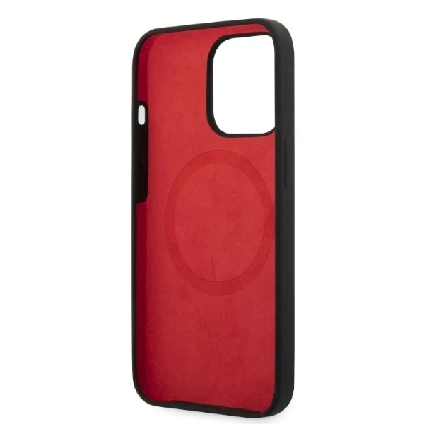 Pouzdro Ferrari iPhone 13 Pro Max 6,7" černo/černé pevné silikonové pouzdro MagSafe
