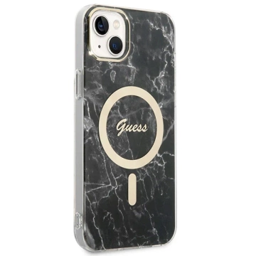 Zestaw Guess GUBPP14SHMEACSK Case  Charger iPhone 14 6,1" czarny/black hard case Marble MagSafe