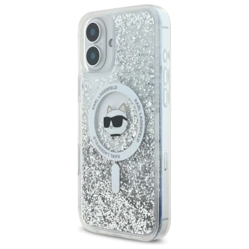 Etui Karl Lagerfeld pre iPhone 16 6,1" Magsafe Hardcase Transparentná tekutá trblietavá choppetová hlava