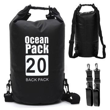 20L Water Resistant Sack Waterproof Pouch Kayak Sail Bag PVC for Sports Black