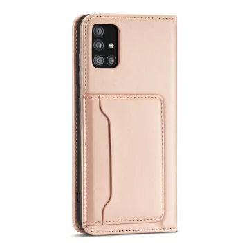 Magnet Card Case etui do Samsung Galaxy A12 5G pokrowiec portfel na karty kartę podstawka różowy