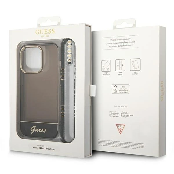 Etui Guess GUHCP14LHGCOHK до Apple iPhone 14 Pro 6,1" czarny/чорний твердий чохол Translucent Pearl Strap