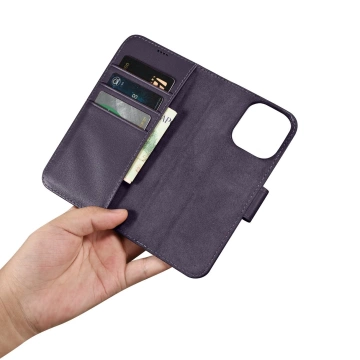 iCarer Wallet Case 2v1 puzdro na telefón pre iPhone 14 Pro Max Anti-RFID Flip Leather Cover Dark Purple