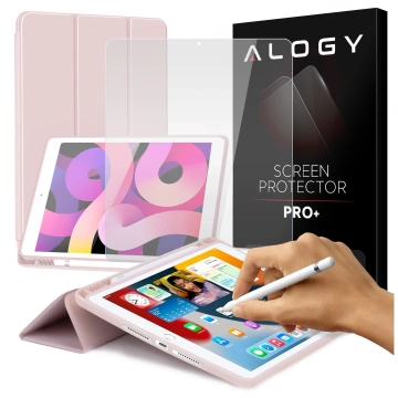 Etui do Apple iPad 10.2 9 gen 8/7 2021/2020/2019 Smart Pencil Case Alogy TPU obudowa na tablet Różowe + Szkło Hartowane