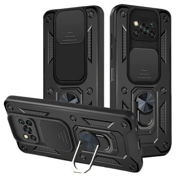 Puzdro s krytom fotoaparátu Alogy Camshield Stand Ring pre Poco X3 Pro / NFC čierne