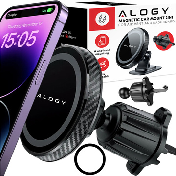 Magnetische Autohalterung für Telefon, Fenster, Kühlergrill, Cockpit, Armaturenbrett, Auto, Telefon, Alogy Black