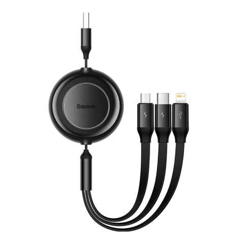 Baseus Bright Mirror 2 3v1 USB kábel, micro USB / Lightning / USB-C, plochý, 3,5 A, 1,1 m (čierny)