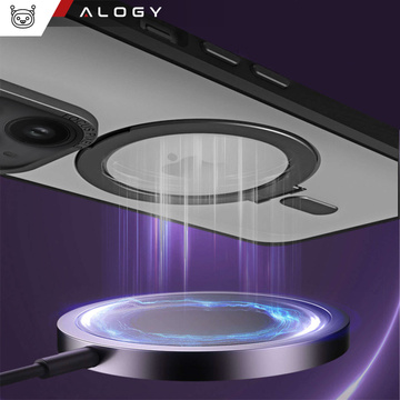 Etui pancerne Alogy Stand Ring Case obudowa ochronna na telefon do MagSafe do Apple iPhone 14 Plus Czarne + Szkło