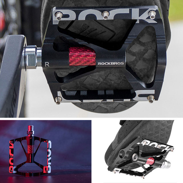Педалі на алюмінієвій платформі RockBros K307T з 5 металевими штифтами, набір з 2 чорних