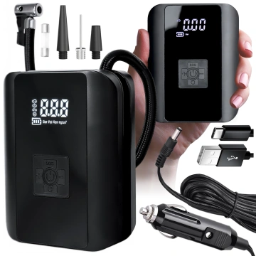 Elektrická pumpa na kolo pro kolo Bezdrátový automobilový vzduchový kompresor přenosný se svítilnou 150 PSI Alogy Black