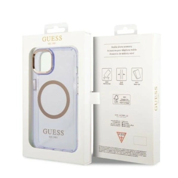 Etui Guess GUHMP14SHTCMU do Apple iPhone 14 6,1" purpurovo/fialové pevné puzdro Gold Outline Translucent MagSafe