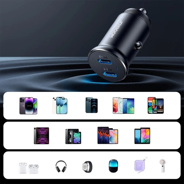 Metalowa ładowarka samochodowa Joyroom JR-CCN06 30 W, 2× USB-C – czarna