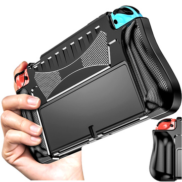 Case for Nintendo Switch OLED housing case cover reinforced grip Alogy Black Glass