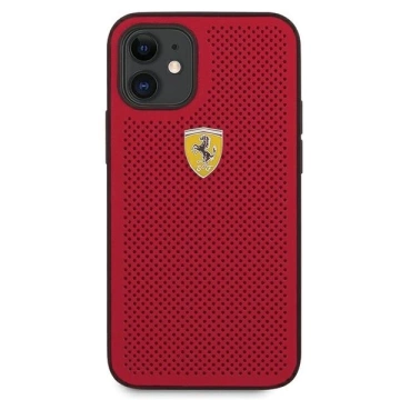 Puzdro Ferrari iPhone 12 mini 5,4" červeno/červené pevné puzdro On Track Perforated