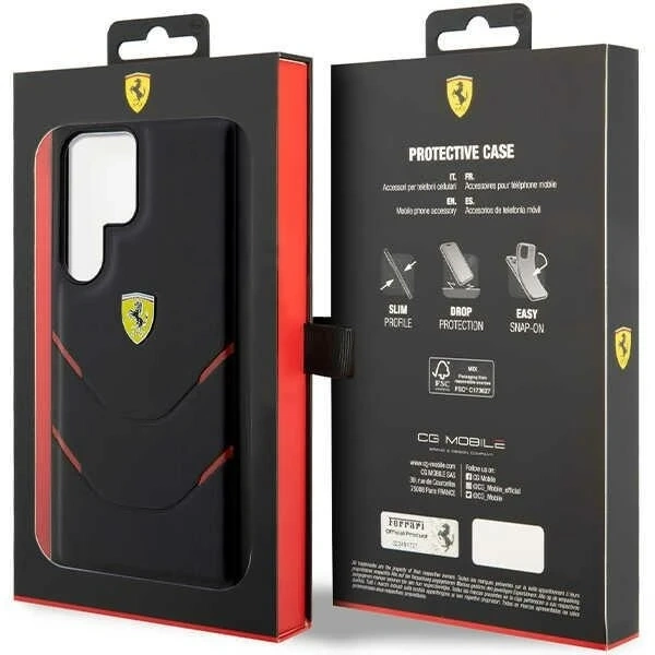 Etui Ferrari FEHCS23LPBAK für Samsung Galaxy S23 Ultra S918 czarny/black Hardcase Hot Stamp Lines