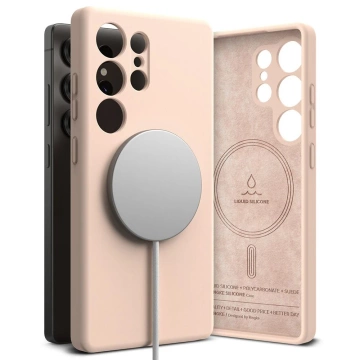 Silikónový kryt na Samsung Galaxy S25 Ultra, ružový, pieskovo-silikónový, magnetický, MagSafe