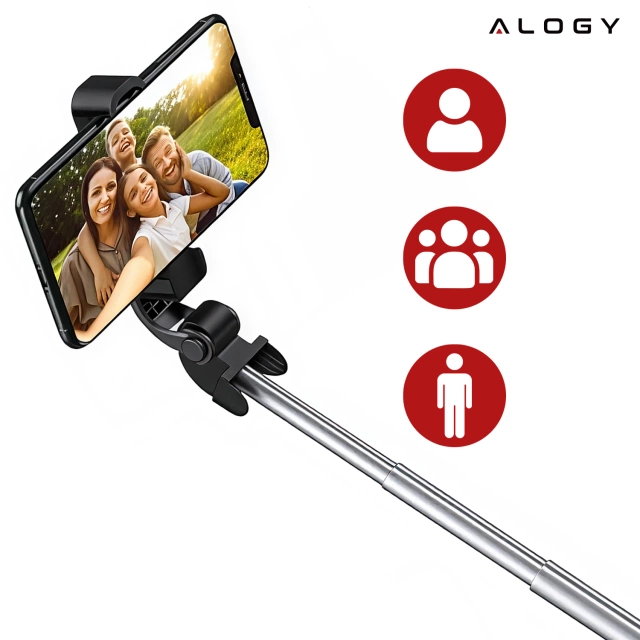Selfie tyč stativ Stativový držák telefonu Alogy Tripod selfie tyč Bluetooth 360 dálkové ovládání Black