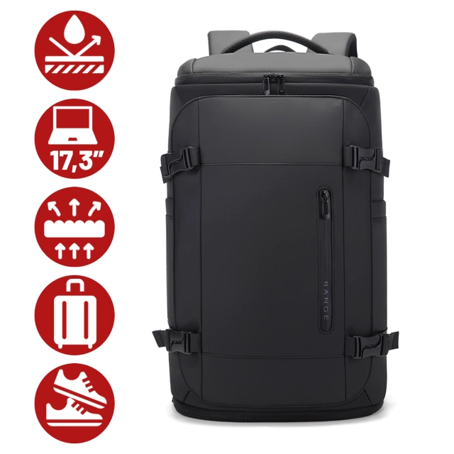 Водонепроникний рюкзак Bange для ноутбука 15.6", city traveler, 45х30х16 см, для роботи, літака, чоловічий, жіночий, з USB портом Чорний