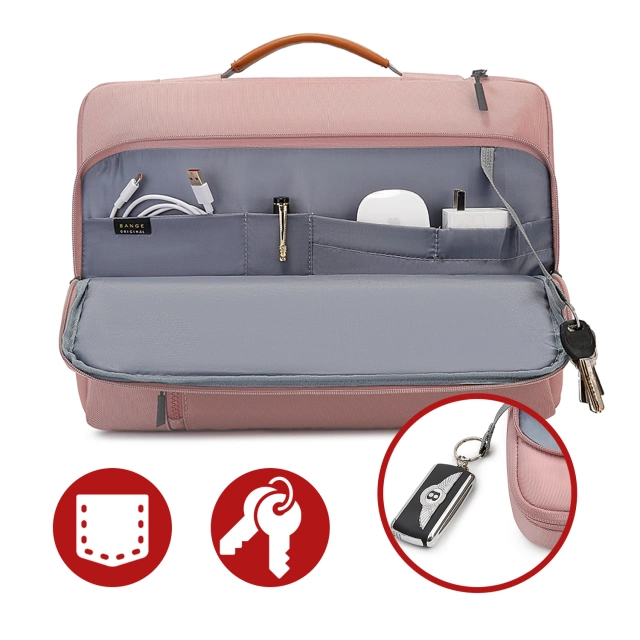 Bange waterproof bag for laptop up to 15.6" - spacious and comfortable, resistant and breathable, city and travel bag for work and plane, unisex - Pink