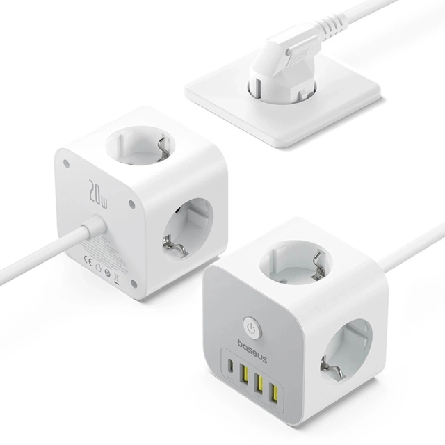 Kostka zasilająca Baseus PowerCombo 7w1 4000W 20W USB-C Biała