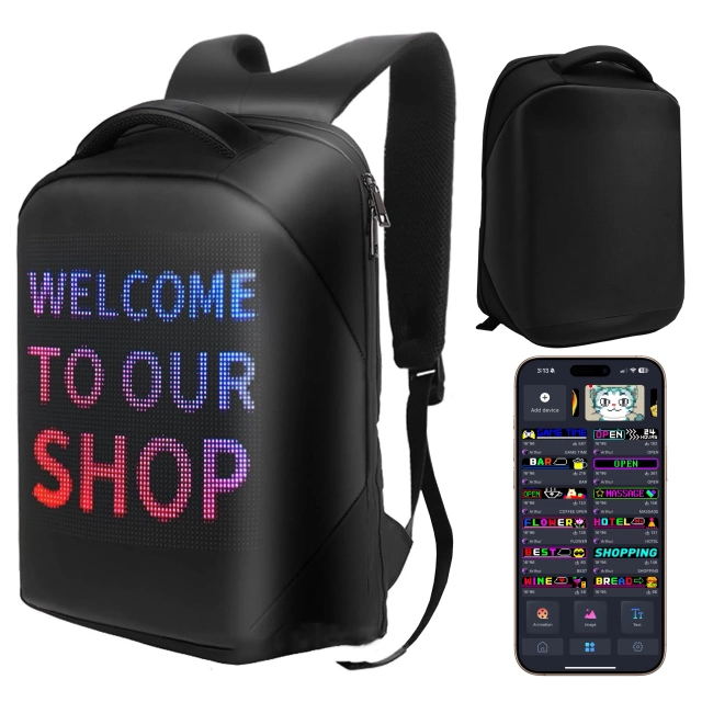 Plecak z oświetleniem LED RGB Alogy PixelBag™ Piksele bluetooth led telefon komórkowy sterowana aplikacją pixel Czarny