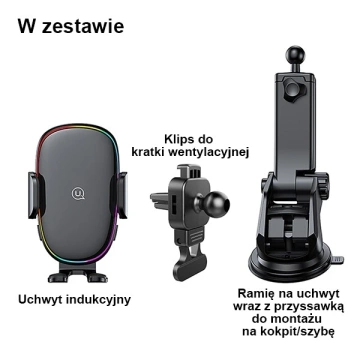 Uchwyt Indukcyjny 15W USAMS US-CD187 Szyba/Deska/Kratka Czarny