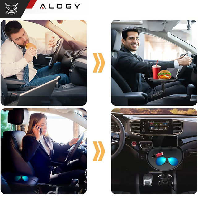 Піднос для столу для подорожей автомобільний тримач для телефону автомобільна їжа Alogy Cup Holder Black