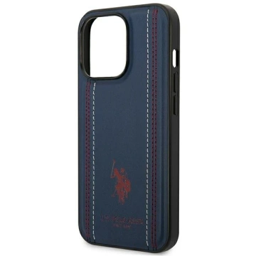 Puzdro US Polo USHCP14XPFAV na telefón Apple iPhone 14 Pro Max 6,7" námornícka modrá/námornícka modrá kožený steh