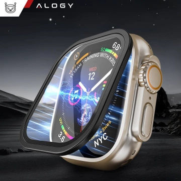 2 рамки із загартованого скла для Apple Watch Ultra / Ultra 2 49mm Screen Alogy Protector 9H Black