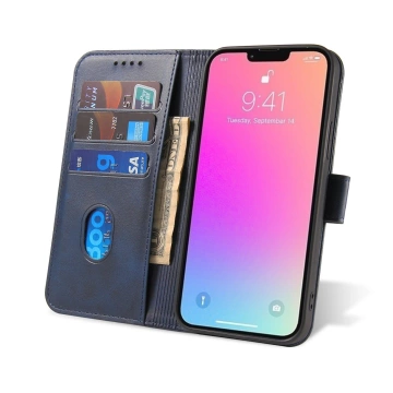 Елегантний чохол-накладка Magnet Phone Case для iPhone 13 Pro з відкидною кришкою і функцією підставки синього кольору