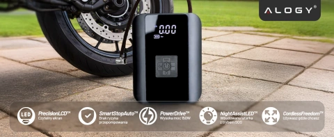 Elektrická cyklistická pumpa pre bicykel Akumulátorový vzduchový kompresor do auta prenosný s baterkou 150 PSI Alogy Black