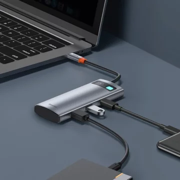 Baseus Metal Gleam Series multifunktionaler USB HUB 7in1 Typ C HDMI TF PD Kartenleser grau (WKWG020113)