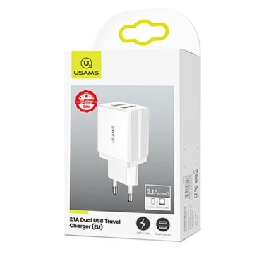 USAMS Wall charger 2xUSB T24 2.1A white / white (only head) CC90TC01 (US-CC090)