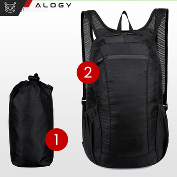 Backpack bag men's women's tourist climbing small 20l foldable lightweight school youth urban waterproof Alogy Black