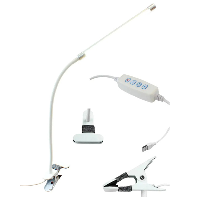 Lampka LED na biurko z klipsem do blatu do czytania Biała
