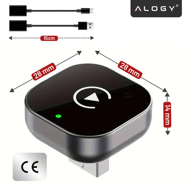 Adapter Bezprzewodowy Apple CarPlay i Android Auto do Auta, Plug & Play z Portem USB-A + Przejściówka USB-C, Szybkie Połączenie i Stabilna Transmisja, Alogy AutoConnect™
