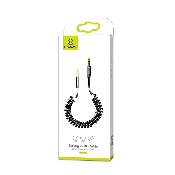 USAMS Adaptér Spring audio jack 3,5 mm -3,5 mm 1,2 m černý/černý SJ256YP01 (US-SJ256)