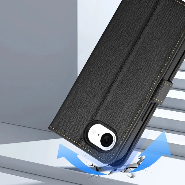 Dux Ducis Lawa Schwarze iPhone 16e Hülle mit schwarzer MagSafe Wallet