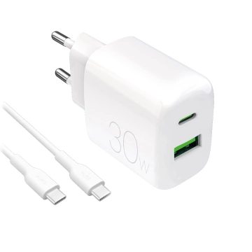 Ładowarka Puro PROLITE 30W USB-A/USB-C + kabel 1.2m – biała